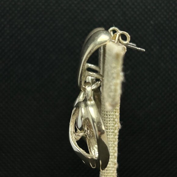 Sterling Silver 925 Door Knocker Scroll Drop Shaped Bold Dangle Earrings 1.5" L - Picture 4 of 9